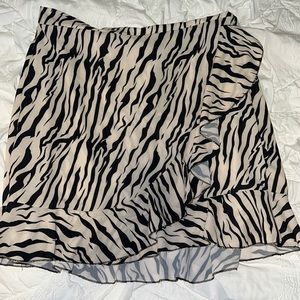 Zebra Ruffle Wrap Mini Skirt